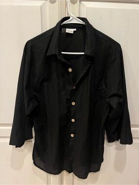 YOLA Black Linen-Cotton Button-Up Shirt size Small